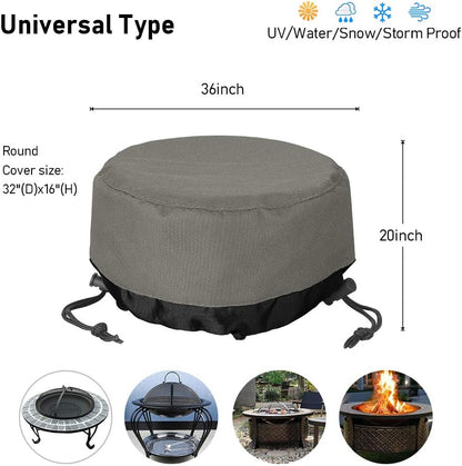 Fire Pit Cover 36 Inch, Heavy Duty Round Patio Fire Bowl Cover, Waterproof and Weatherproof, 36''Dia x 20''H