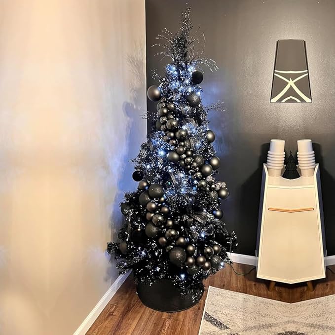 KTKDE 5ft Black Artificial Christmas Tree Halloween Tree Decorations with 560 Tips LED Battery Box Light String Christmas Tree Indoor Holiday Office Party