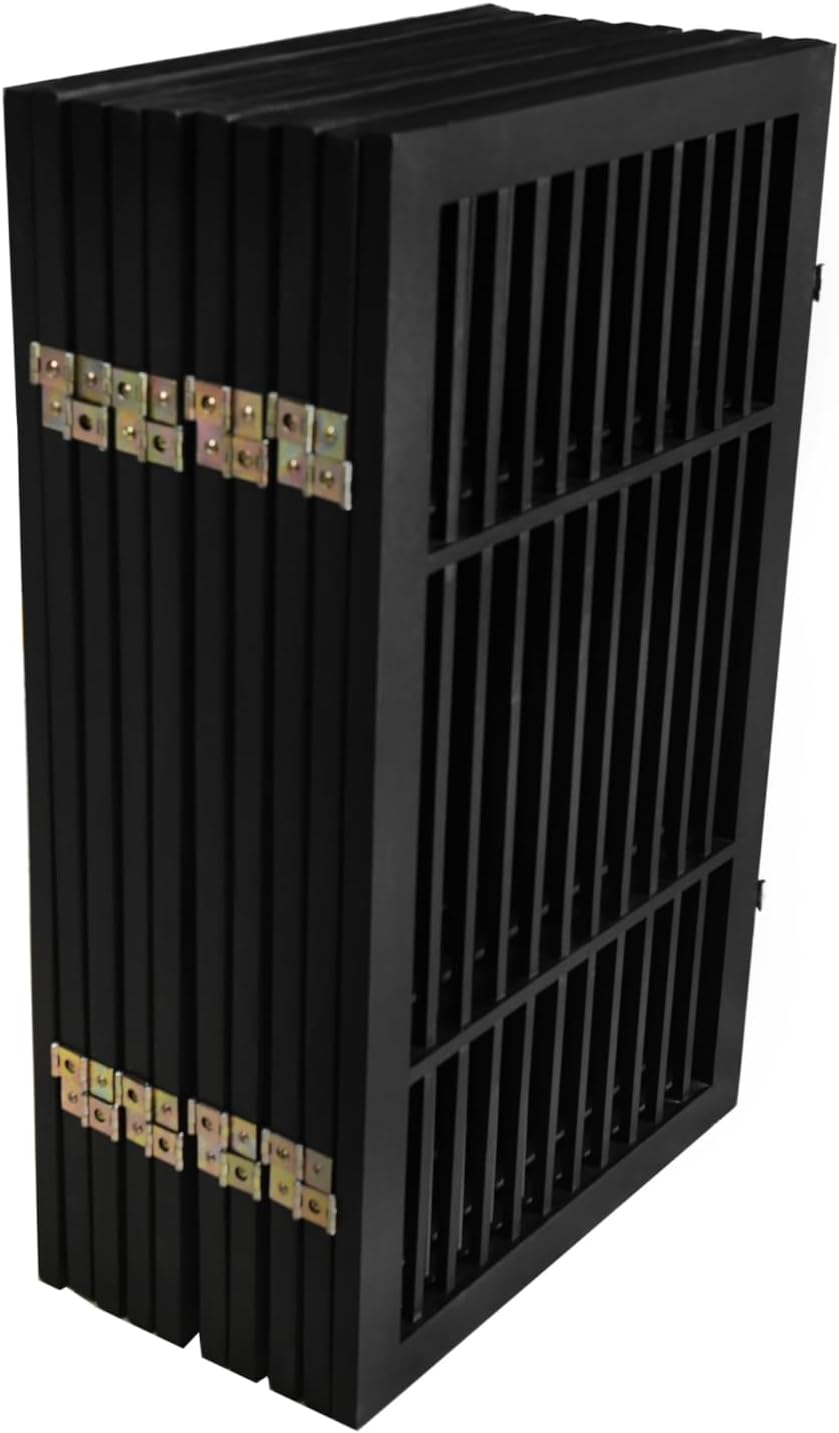 Pet Dog Gate Strong and Durable Freestanding Folding Acacia Hardwood Portable Wooden Fence Indoors or Outdoors by Urnporium (Black Pet Gate, 10 Panel 30" Tall)