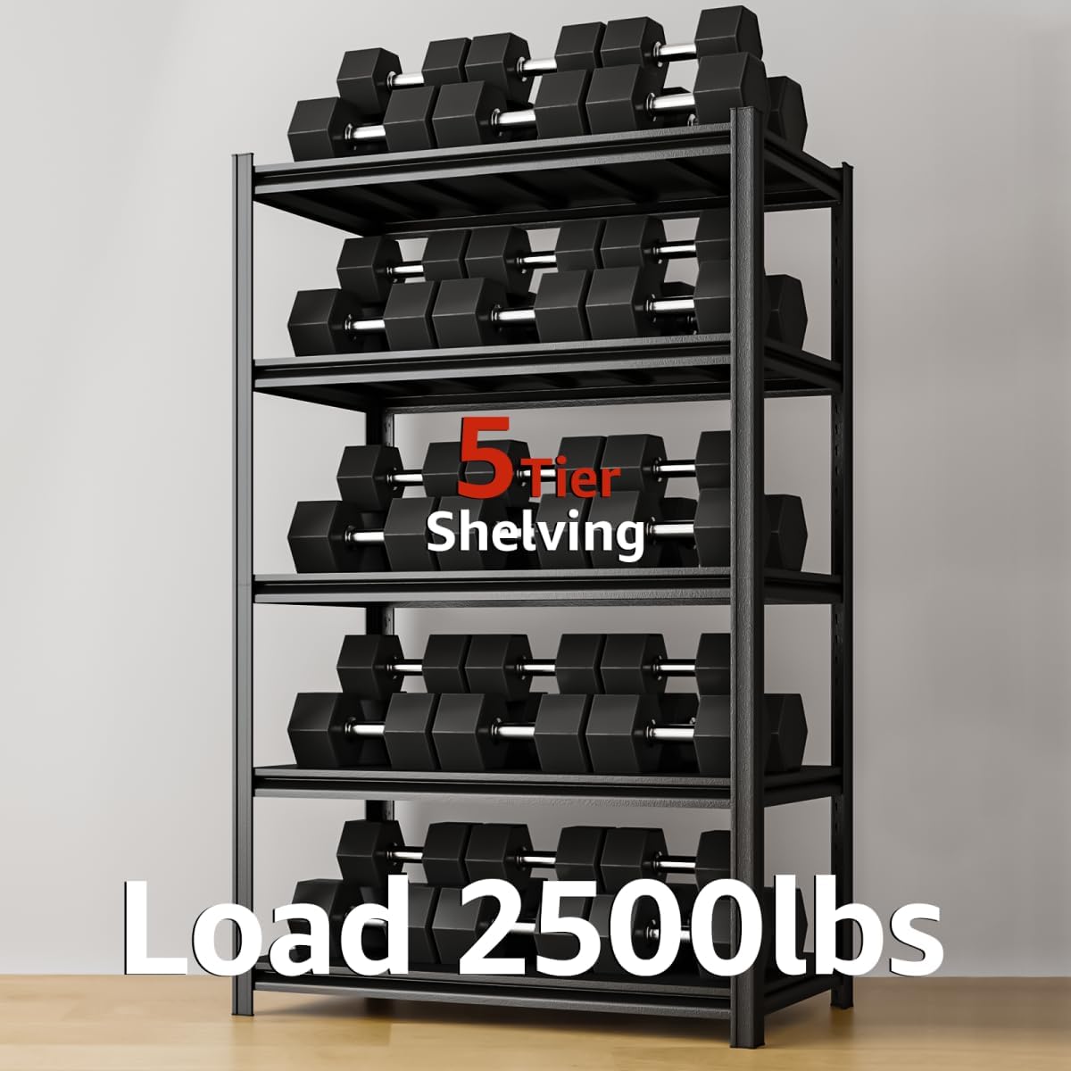 5 Tier Metal Shelving Unit, 72" H x 35.5" W Adjustable Storage Shelves, Heavy Duty Garage Shelves for Warehouse, Basement, Kitchen, Pantry, Living Room, 2500LBS, Black, 15.75" D