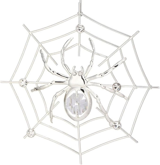 Matashi Silver Plated Christmas Tree Spider Ornament w Clear Crystals Lucky Hanging Decoration, Holiday Ornament Gift, Unique Spider Decor for Christmas & Halloween Party w Tinsel Legend Story