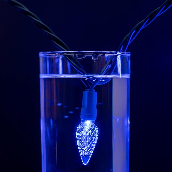 YULETIME Blue One-Piece C6 Strawberry Christmas Lights 140 Count 71 Feet, 2 Sets 70 LED 35.5 ft High Waterproof UL Certified String Light (Blue)