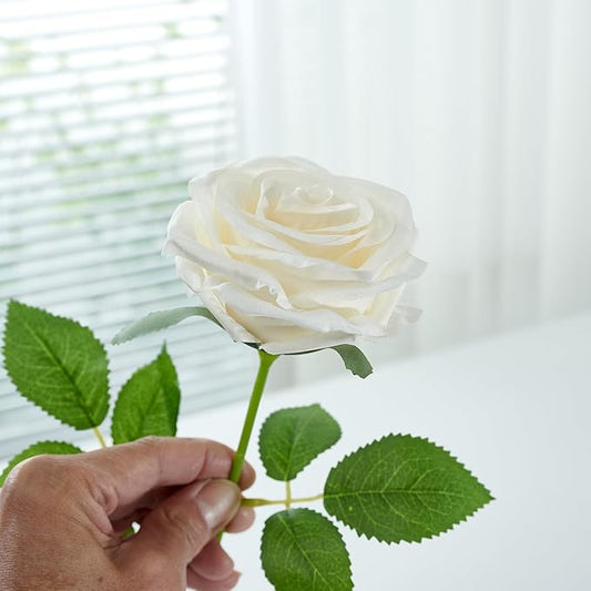 50pcs Ivory Roses Artificial Flowers Bulk Fake White Roses Silk Flower with Stems Realistic Flowers for Wedding Centerpiece Party Birthday Decor