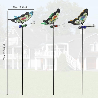 Butterfly Garden Stakes Decorative 3 Pack Yard Decorations Outdoor,Butterflies Garden Kit Glow in The Dark Metal Yard Art Patio Spring Outdoor Decor