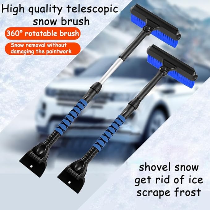 31.5" Car Snow Brush and ice Scraper, Ice scrapers for car Windshield, 3-in-1 Automotive Snow Removal Tool with Ergonomic Foam Handle and 360° Rotating Brush Head for Cars, Trucks and SUVs