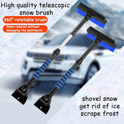31.5" Car Snow Brush and ice Scraper, Ice scrapers for car Windshield, 3-in-1 Automotive Snow Removal Tool with Ergonomic Foam Handle and 360° Rotating Brush Head for Cars, Trucks and SUVs