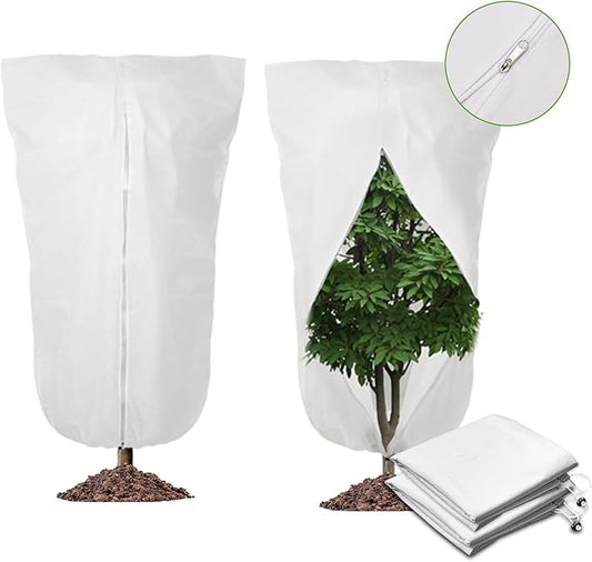2 Pack 32"x24" Winter Plant Cover Freeze Protection Frost Cloth Blankets, 3 oz/yd² Frost Covers with Zipper Drawstring, Frost Protection Tree Cover for Outdoor Plant Cold Weather Protector
