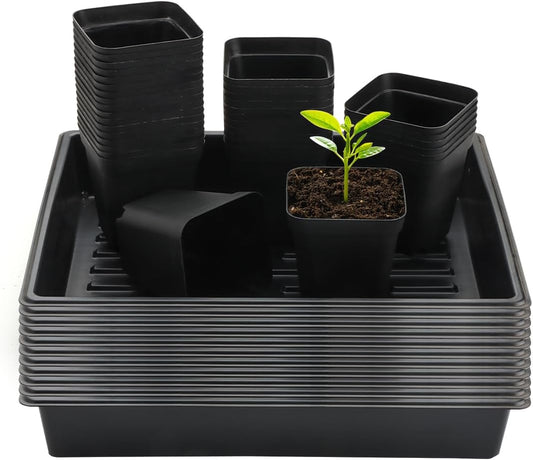 4 inch (10CM) Square Nursery Pots 120pcs, Sturdy Seedlings Trays 10 Pcs, Seeds Starter Germination Tray, Microgreening Planter Nursery Propagation 10 Sets