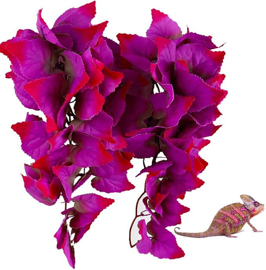 2 Pack Realistic Silk Hanging Plants for Reptile Terrarium, Non-Toxic Artificial Pink Decor, Safe Habitat for Bearded Dragons, Lizards, Geckos, Snakes & Amphibians