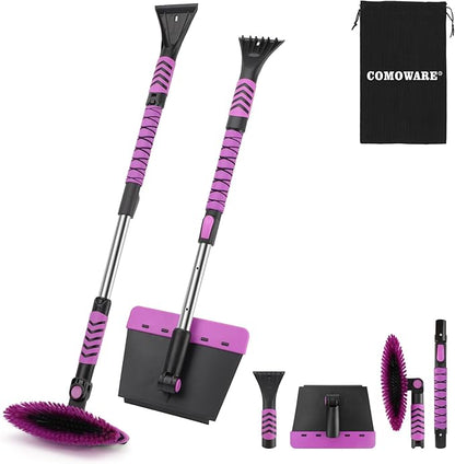 COMOWARE Snow Brush, Extendable Ice Scrapers for Car Windshield with 270° Pivoting Head, Lightweight Aluminum Body Snow Removal Tool with Ergonomic Foam Grip, Snow Scraper for Car Truck SUV