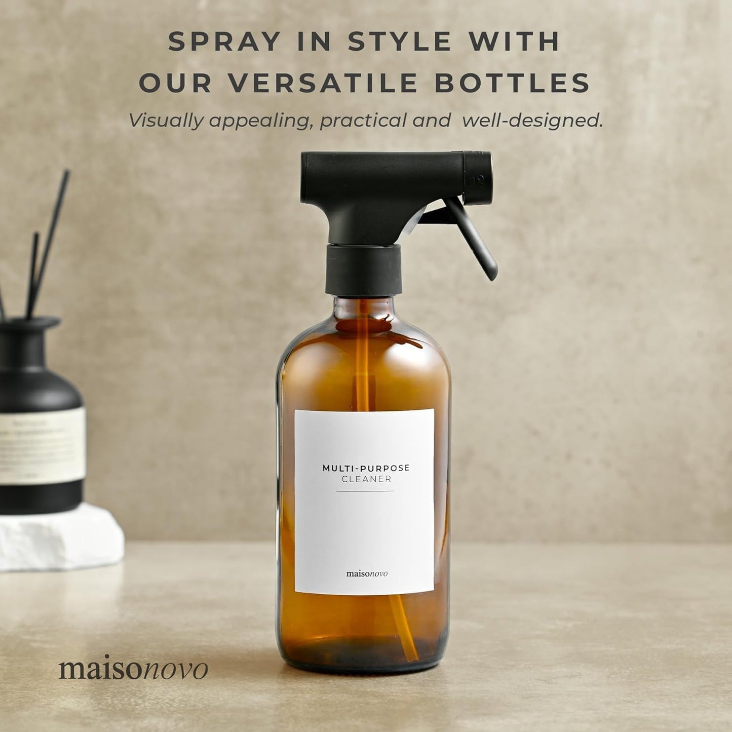 MaisoNovo Glass Spray Bottle - 16.9 fl oz Amber x 2 with 16 Labels