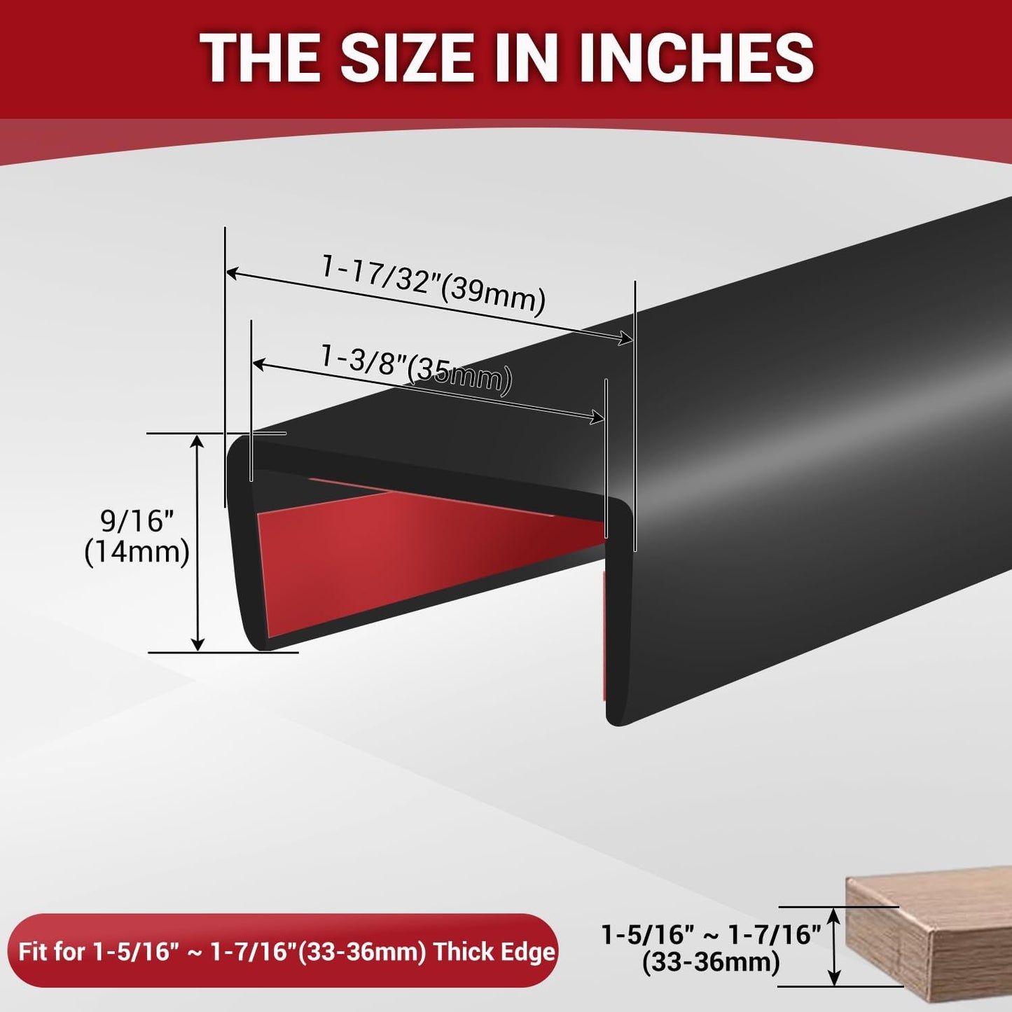 Rubber Edge Trim, Flexible Self-Adhesive U Shaped Peel and Stick Edge Banding, 1-3/8"(35mm) U Channel Edge Protector for Door Sides, Edge Guards for Woods, Furniture, 20Ft, Black Color