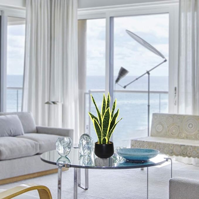 Bird Fiy Artificial Snake Plant 22.5" Faux Agave Fake Sansevieria Artificial Potted Plants for Indoor and Outdoor Home Office Décor