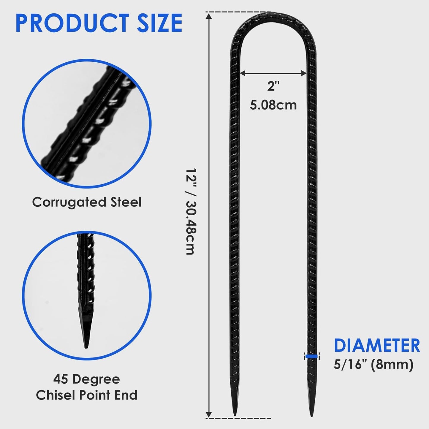 Trampoline Stakes 12 inches 10-Pack U Stake for Ground Heavy Duty Trampoline Anchors High Wind Stakes for Fence, Swing Set, Outdoor Decoration and Gazebo