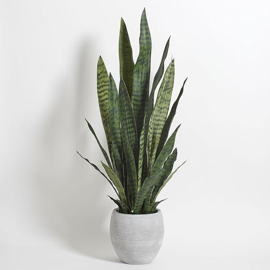 CG Hunter Faux Snake Plant, Premium Artificial Indoor Plant Stands 40” Tall and Enhances Interior Design, Lifelike-Leaves Create Realistic Natural Appearance, Grey Planter Pot Included