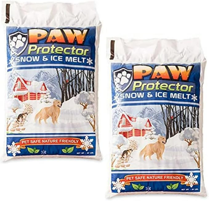 Paw Protector Pet Safe Ice Melt 40 LB (Two 20 LB Bags) – Driveway & Sidewalk Deicer – Child Safe, Pet Friendly, Fast-Acting Ice Melter for Extreme Cold