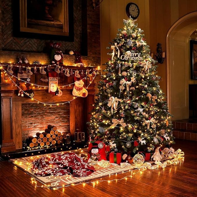 6ft Pre-lit Christmas Tree Hinged Blue Spruce Artificial Christmas Tree with 600 Clear Lights,1668 Branch Tips