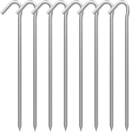 AAGUT 8 Pack Metal Camping Tent Stakes 9 Inch Yard Stakes for Inflatables Heavy Duty Tent Pegs Steel Hooked Ground Stakes for Outdoor Christmas Decorations, Garden Edging Tarp Stakes for Ground