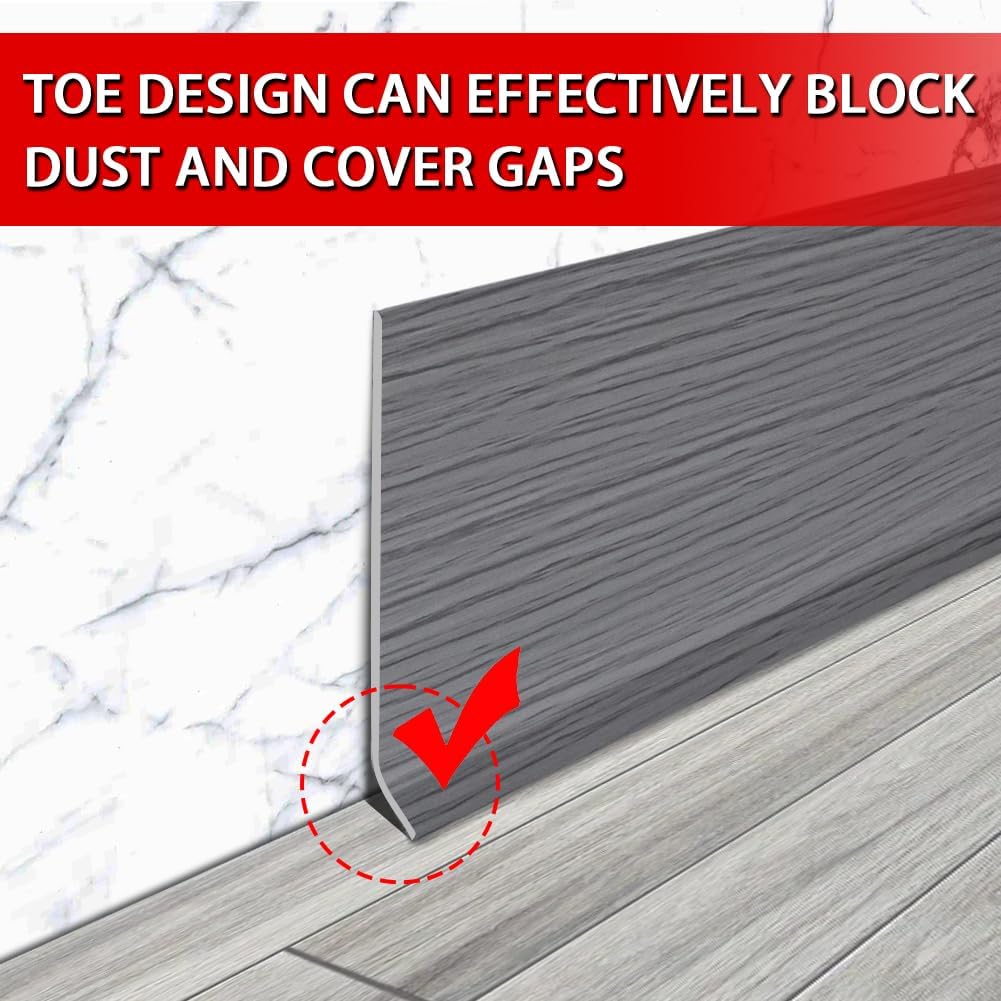 FONUNO Vinyl Wall Base Baseboard Molding Trim 4" Flexible Self Adhesive Rubber Wall Base Moulding Trim Peel and Stick Design, 4 Inch x 40 Feet, Medium Grey Wood Grain