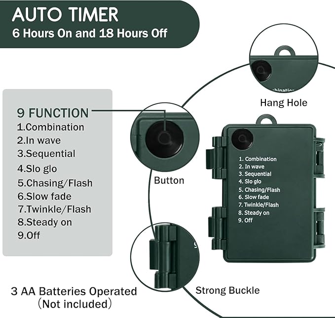 Battery Operated Christmas Lights, 33ft 100 LED Mini String Light with 8 Modes Auto-Timer, Waterproof Tree Lights for Outdoor Indoor Xmas Holiday Wreath Garden Decor, Cool White