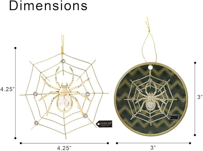 Spider Ornament Set of 2 – 24K Gold Plated Crystal-Studded Hanging Ornament & Multidimensional 5D Spider Ornament for Christmas Tree Decor by Matashi
