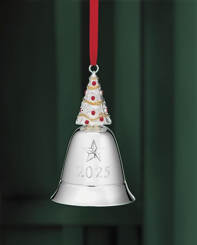 Lenox 897116 2025 Musical Bell Silverplate Ornament, We Wish You a Merry Christmas, Christmas, Holiday Decorations