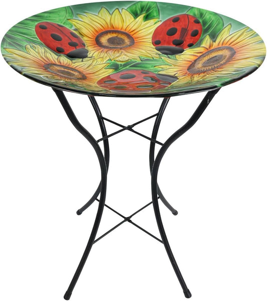 Briarwood Lane Ladybugs and Sunflowers Glass Birdbath