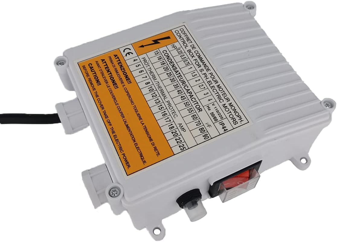 Well Pump Control Box,Submersible Pump Parts Switch Controller Box 1.5KW 2HP Water Pump Accessories Controller Box 80uf 25A Capacitor Starter for Deep Well Pump, External Control Box