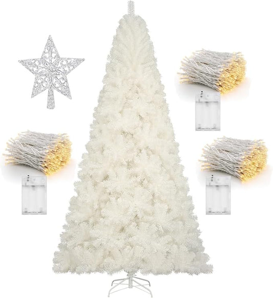 KTKDE 7.5FT White Christmas Tree, Artificial Holiday Christmas Tree with 1450 Branch Tips and Folding Metal Stand, Indoor Outdoor Xmas Decoration Tree for Home Office Party