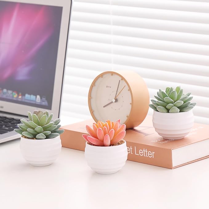 Tiita Artificial Faux Succulents in Pots Fake Plants Ceramic Arrangement Planter for Women Desk Small Mini Tiny Decoration for Home Office Desk Window