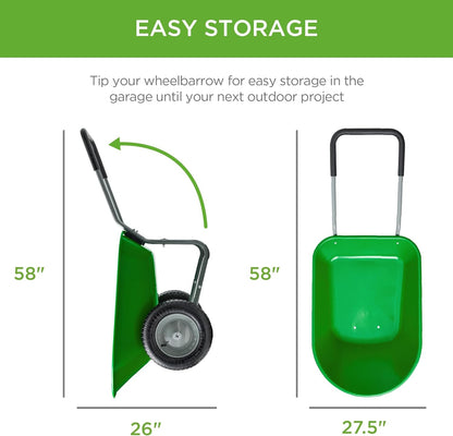 Best Choice Products Dual-Wheel Home Utility Yard Wheelbarrow Garden Cart w/Built-in Stand for Lawn, Gardening, Construction - Bright Green