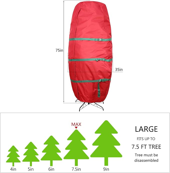 Sattiyrch Upright Christmas Tree Storage Bag,Fits Up to 7.5 ft Tall Artificial Tree,Heavy Duty 600D Canvas Red Christmas Tree Storage Container with Sleek Zipper and Durable Handles (7.5 FT)