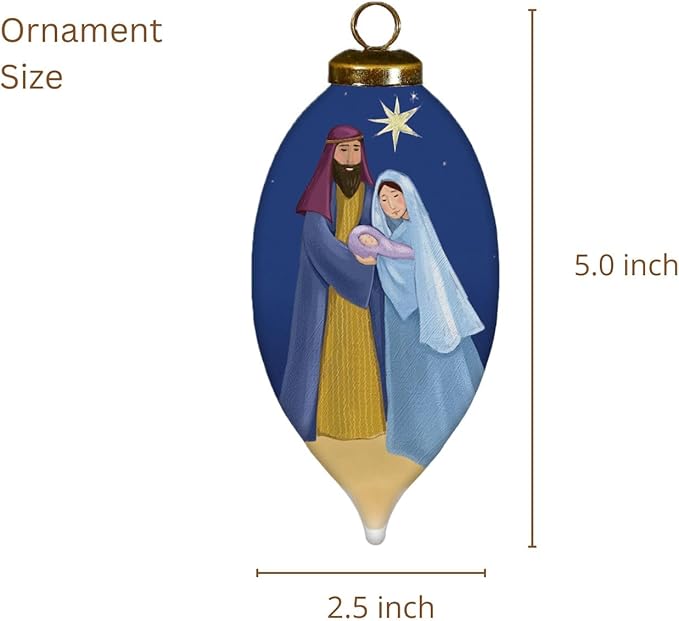 Holy Family Nativity Ornamen–Hand-Painted Glass Holy Family Christmas Ornament – Baby Jesus in Manger Scene – Religious Christian Ornament – Catholic Keepsake
