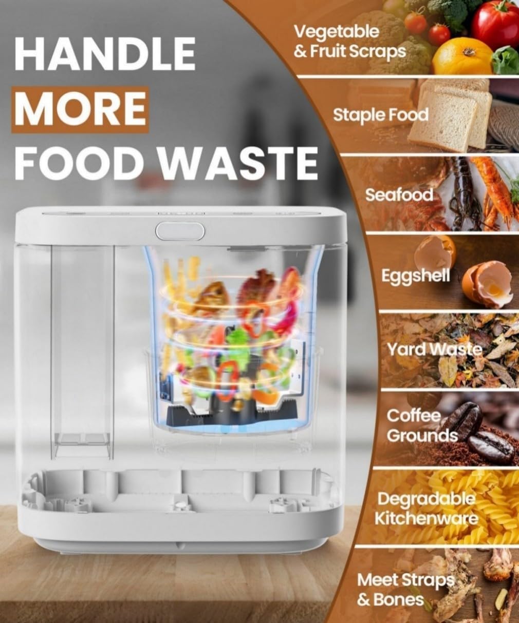 3L Compact Electric Composter for Kitchen, Odorless Smart Compost Bin, Self-Cleaning & Digital Display - Fast 4-6H Food Waste to Fertilizer Conversion for Outdoor Use