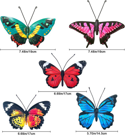 EOORAU Metal Butterfly Wall Decor - 5 Pack Lifelike Butterflies Wall Art Sculpture Hanging Decorations for Indoor or Outdoor, Yard Patio Fence Garden Decorations