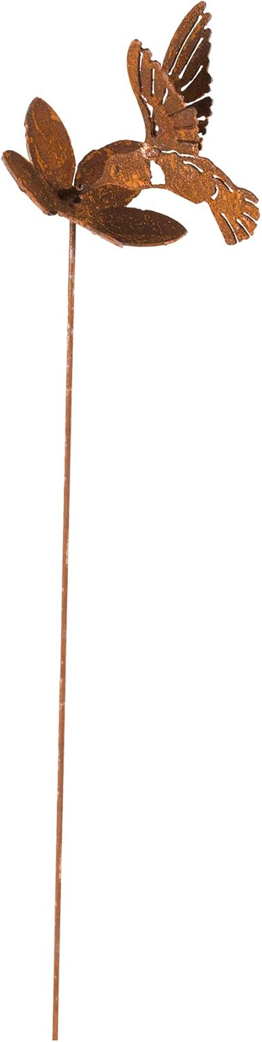 Hummingbird and Flower Garden Stake | Steel Construction with Real Rust Finish | Made in USA