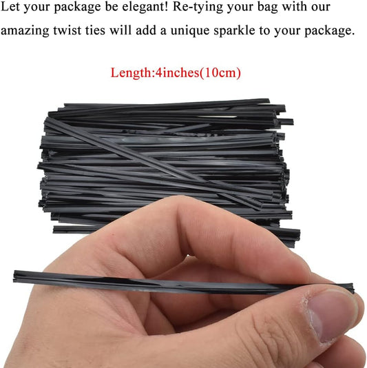 HAHIYO 300Pcs 4 inches Black Metal Twist Ties Bread Candy Coffee Bag Ties Plant Garden Twist Ties for Cellophane Treat Bags Gift Wraping Bags Plastic Bags Halloween Party Cake Present Art Crafts