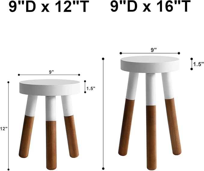 9" Reverse Dipped Wood Plant Stand, Wood Accent Stool,Milking Stool Set (12"+16" Tall)