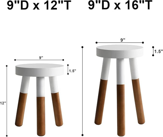 9" Reverse Dipped Wood Plant Stand, Wood Accent Stool,Milking Stool Set (12"+16" Tall)