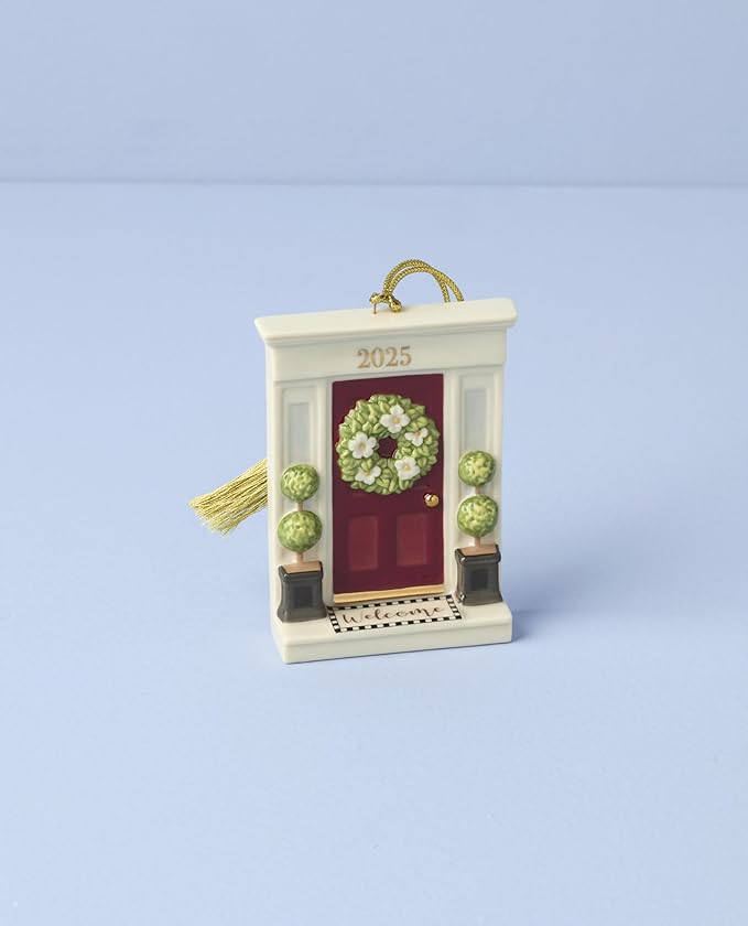 Lenox Ornament, 2025 Our New Home Porcelain Ornament, House Door Design with Gold Accents & Hanging Cord, for Christmas Tree Decoration, Winter Decor, Christmas Decor, Door Design (Multicolor 1 Piece)