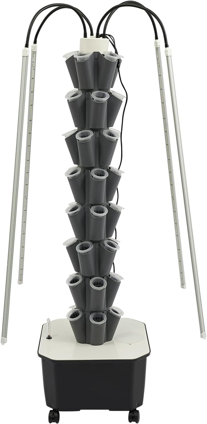 Hydroponic Tower, Vertical Planter Tower, 40 Planting Holes Water Planting Growing System Kit, Hydroponics Growing System Container with LED Grow Light for Herbs, Fruits and Vegetables
