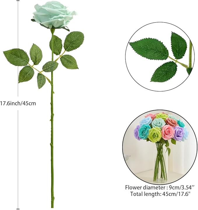 15pcs Fake Roses Artificial Silk Flowers Faux Rose Flower Long Stems Bouquet for Arrangement Wedding Centerpiece Party Home Kitchen Decor