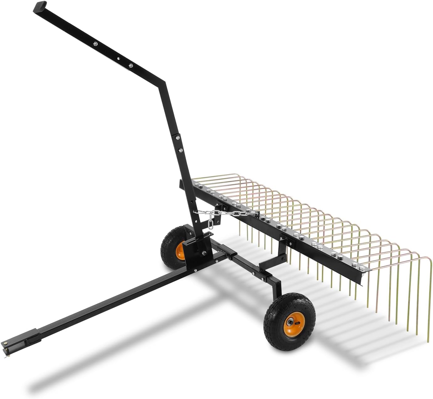 VEVOR Tow Behind Dethatcher, 60-inch Tow Dethatcher with 24 Steel Tines, Lawn Dethatcher Rake for ATV or Mower, Tow Behind Lawn Rake with Lift Handle for Leaves, Pine Needles, and Grass