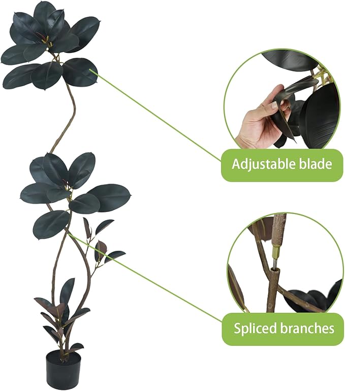 Artificial Rubber Tree Plant, 78 Inch Indoor Tree, Black with Round Planter, All Season Home Decor (Black,6.5ft)