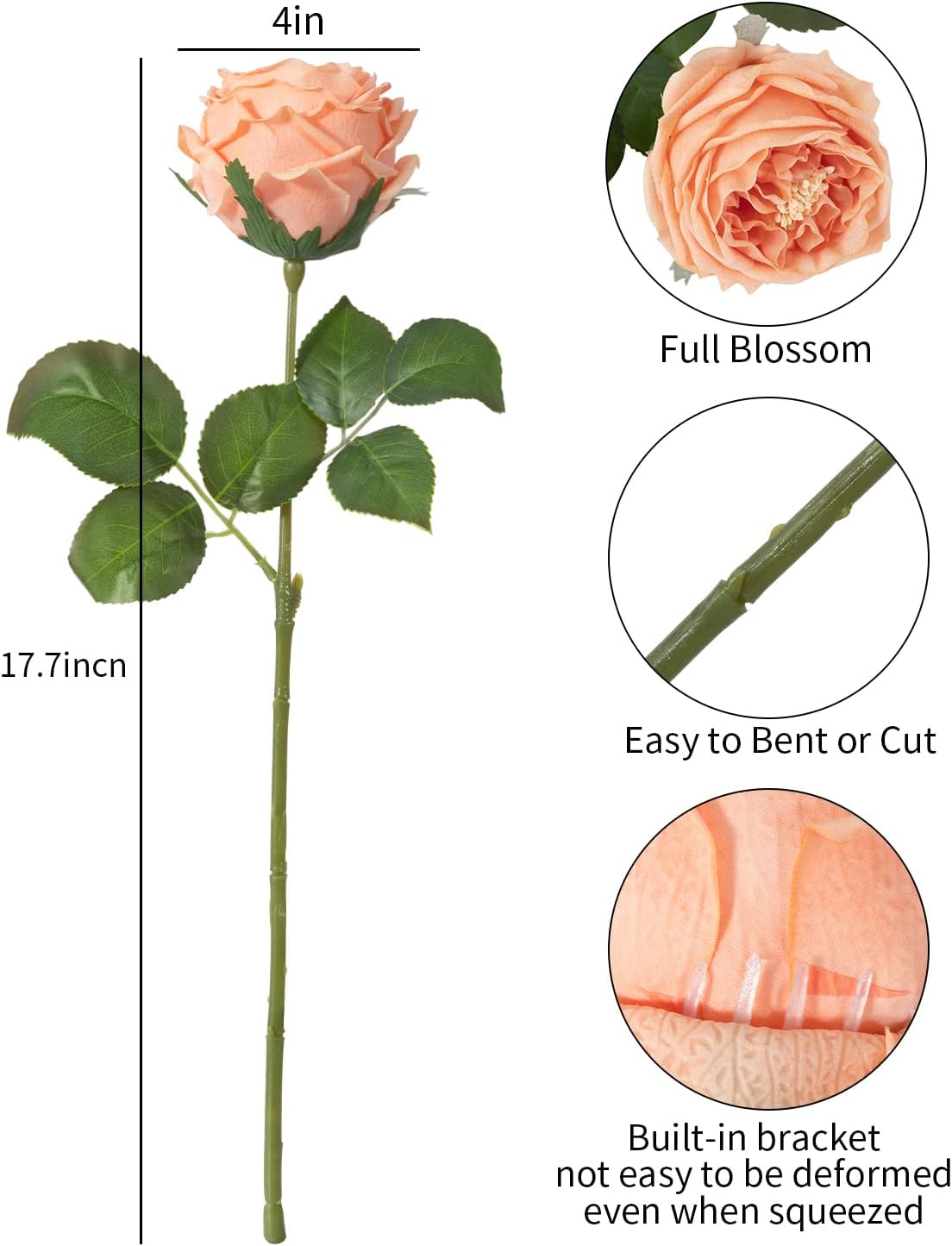 DuHouse 5Pcs Silk Roses Fake White Roses with Stems Real Touch Rose Artificial Flowers for Arrangement Wedding Party Home Decoration(Peach Fuzz)