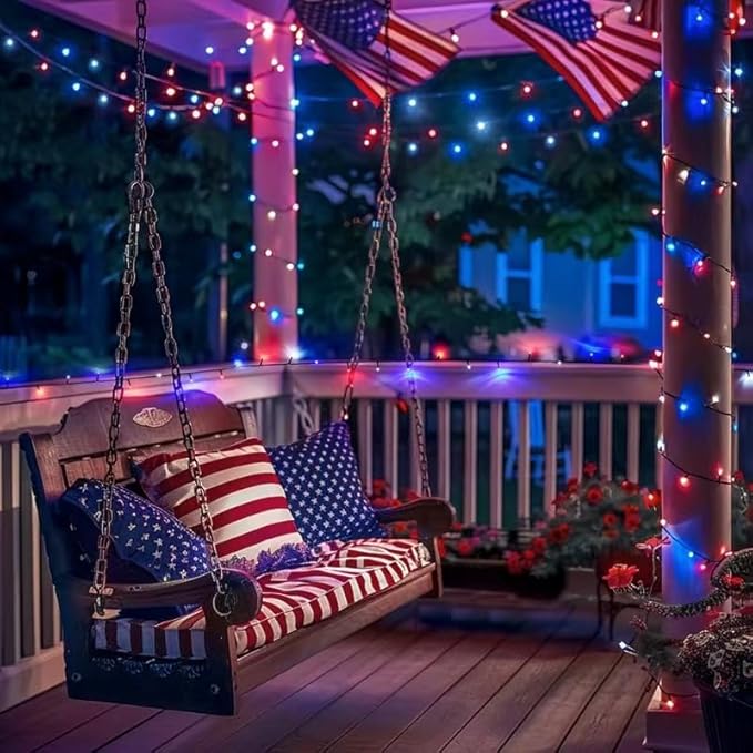 JMEXSUSS 500 LED Red White and Blue Lights 4th of July Decorations, 173ft 8 Modes 4th of July Lights Outdoor, Waterproof Patriotic String Light Plug in for Memorial Day Independence Day Decor