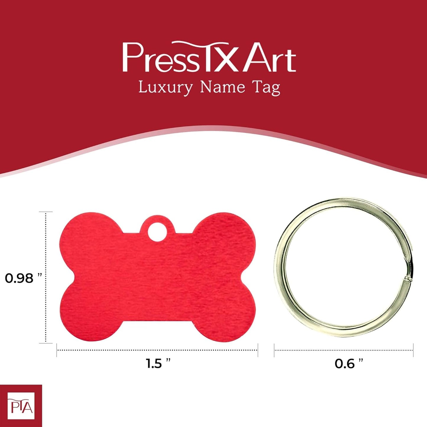 [Press TX Art] 40 Pcs Round(Circle), Bone, Rectangle, Heart Anodized Aluminum Stamping Blanks Tags 10 Mixed Colors Metal Engraving ID Name Tags with Rings (Bone in 10 Colors)