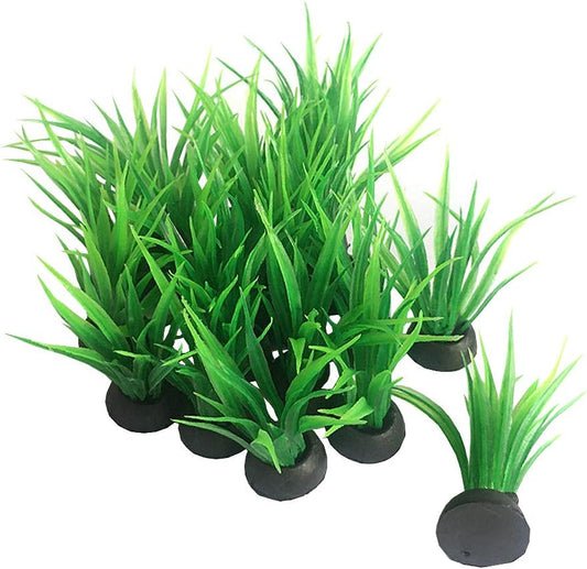 Smoothedo-Pets Aquarium Plant Fish Tank Decoration 20 Pieces Small/1" Tall Plastic Artificial Plant Goldfish Hidden Mini Grass Set (Green-B)