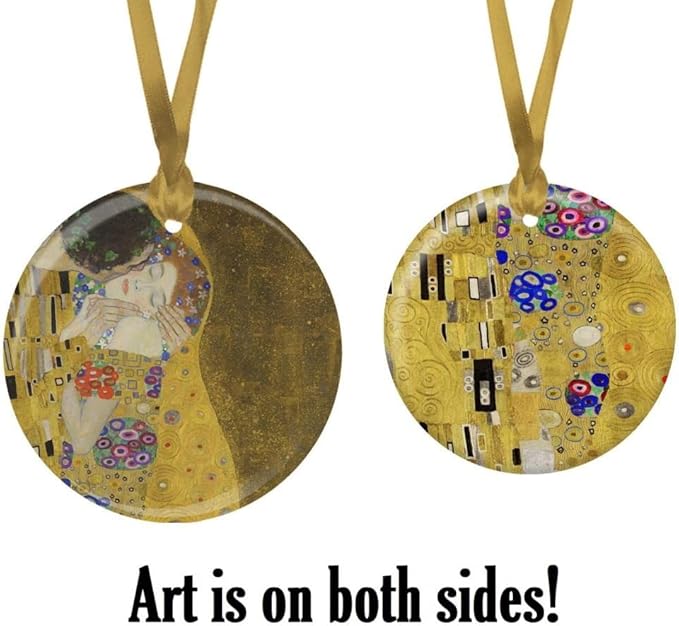 Christmas Tree Ornament, Porcelain Klimt The Kiss fine Art Keepsake Ornament by RainCaper