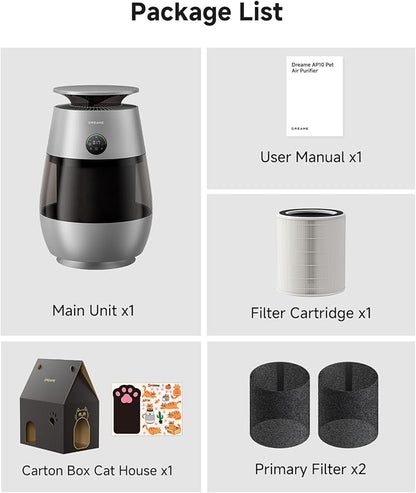 ‌Dreame Pet Air Purifier AP10 for Home Large Room, Cleans 5,386 ft² in One Hour, Smart Air Cleaner with 360° Visual Collection of Cat Hair, 3 Filters for Odor Purification, ‌Pet-Friendly Design, Grey